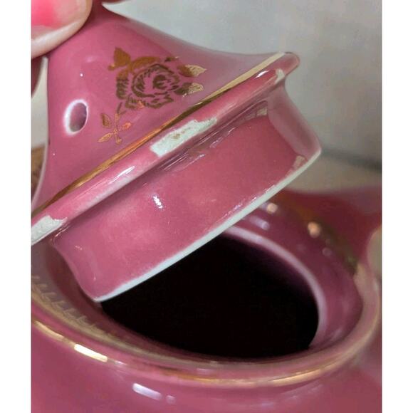 Vintage Hall China 0694 6 cup Teapot Mauve Rose Pink With Gold Trim/Flowers - Picture 10 of 16